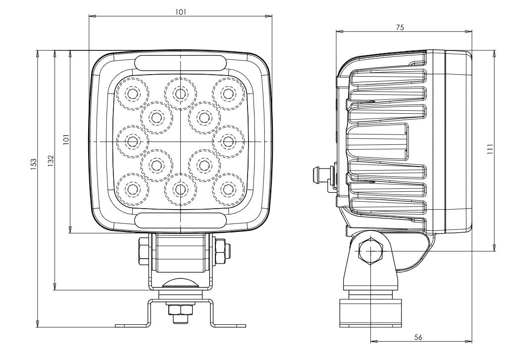 WAS EC1206 LED work lamp front view 4000 lumens