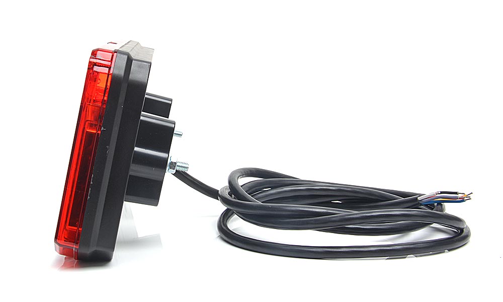 side view of W125DL/W125DP LED rear tail lamp featuring integrated stop, tail, indicator, fog, and reverse lights within a triangular lens design.