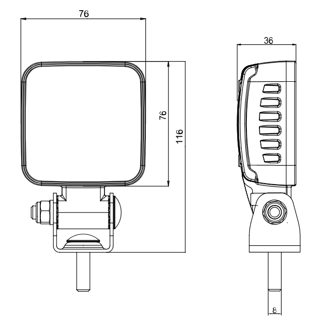 WAS 2238 LED Work Lamp front view
WAS 2238 LED Work Lamp mounted on tractor
WAS 2238 LED Work Lamp side profile