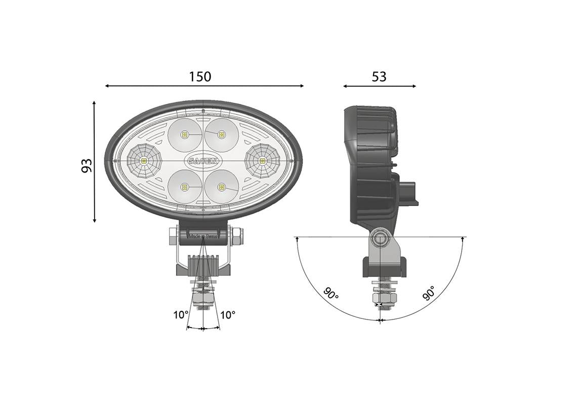 Vignal Carbonlux LED Oval Work Lamp, 10-30V, 2000lm - Euromotive Lighting & Signal