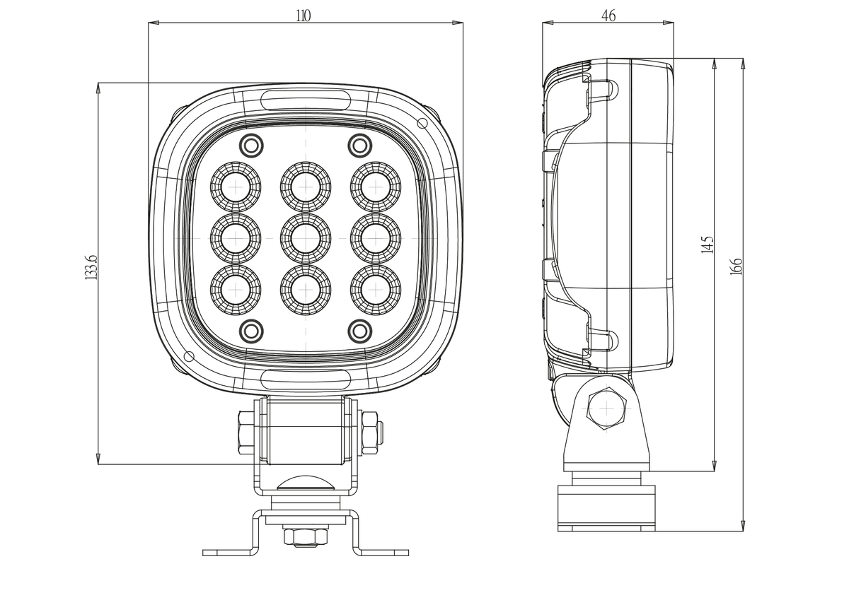 WAŚ W167-2000 lamp – manufacturer housing and mounting dimensions