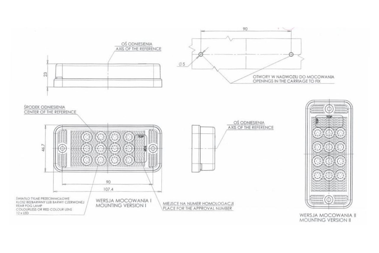 W83D Rear LED Fog Lamp Clear Lens - EC700 - Euromotive Lighting & Signal