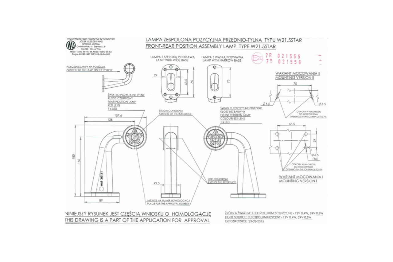 W21.5STAR Front/Rear Marker Led Long Stalk Lamp - EC877L/I & EC877P/I - Euromotive Lighting & Signal