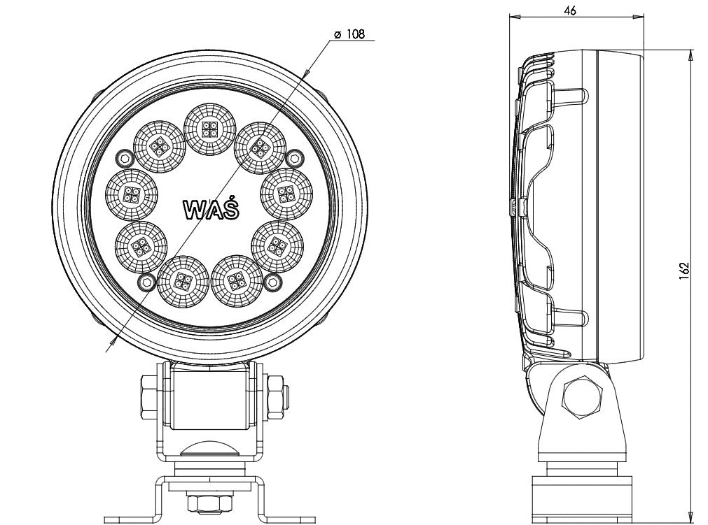 WAS EC1216 LED Work Lamp front view

