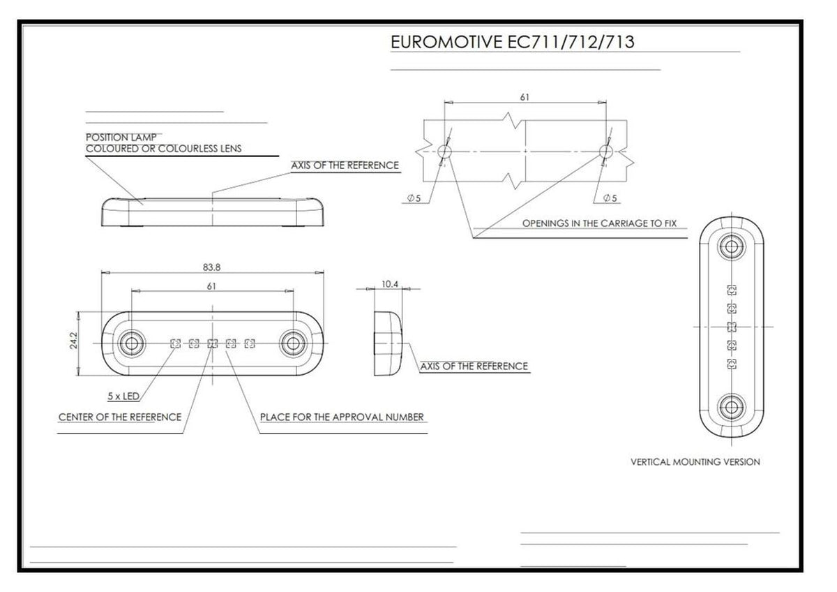 W97.2 EC712 Rear Position Slimline Flush 5 LED Lamp