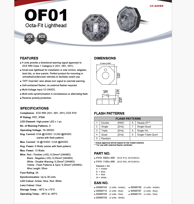 Octa Fit Covert Directional Kit  12-24v Red(set of 4)