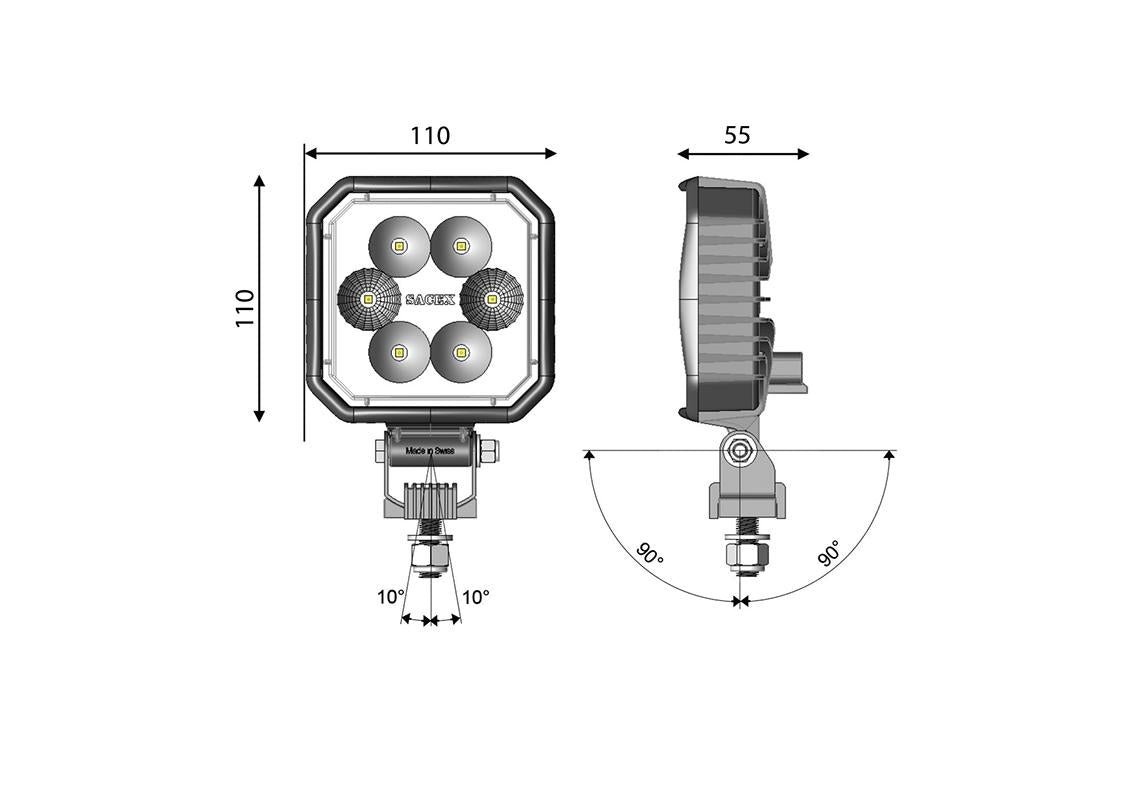 1500Lm Wlamp Square: Clux 110x110mm DT