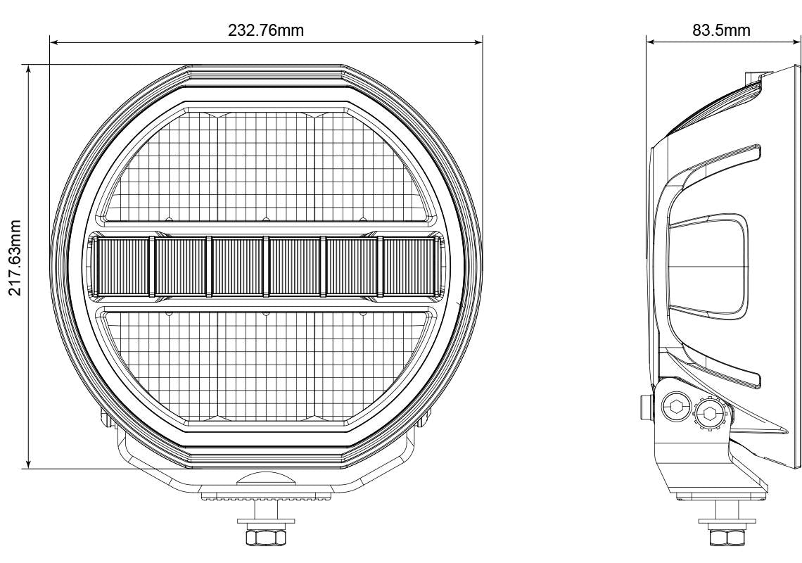 D16078 Driving Lamp Round, 9" Amb/Wht DRL, 144w, 10-30v