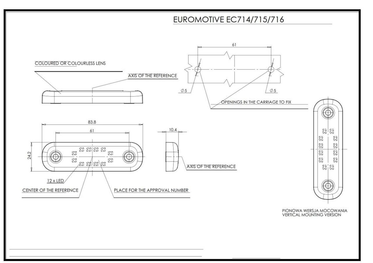 W97.3 EC716 Front position Slimline Flush 12 LED Lamp