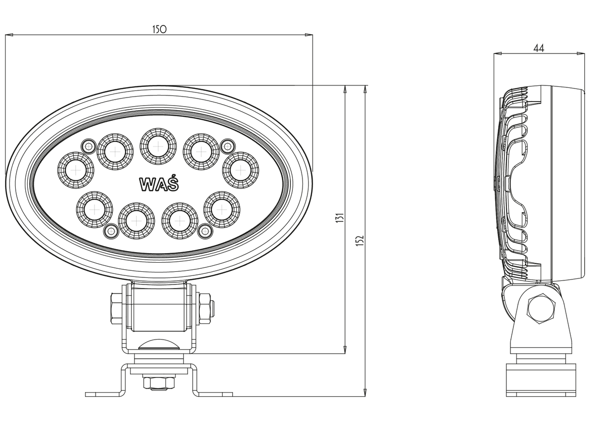 WAŚ W165 2000 lamp – manufacturer housing and mounting dimensions