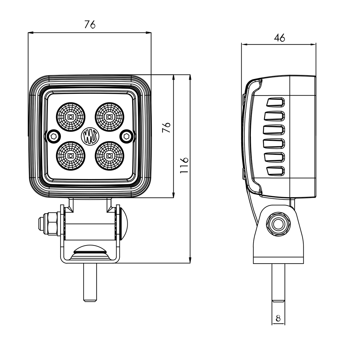WAŚ W261 lamp – manufacturer housing and mounting dimensions