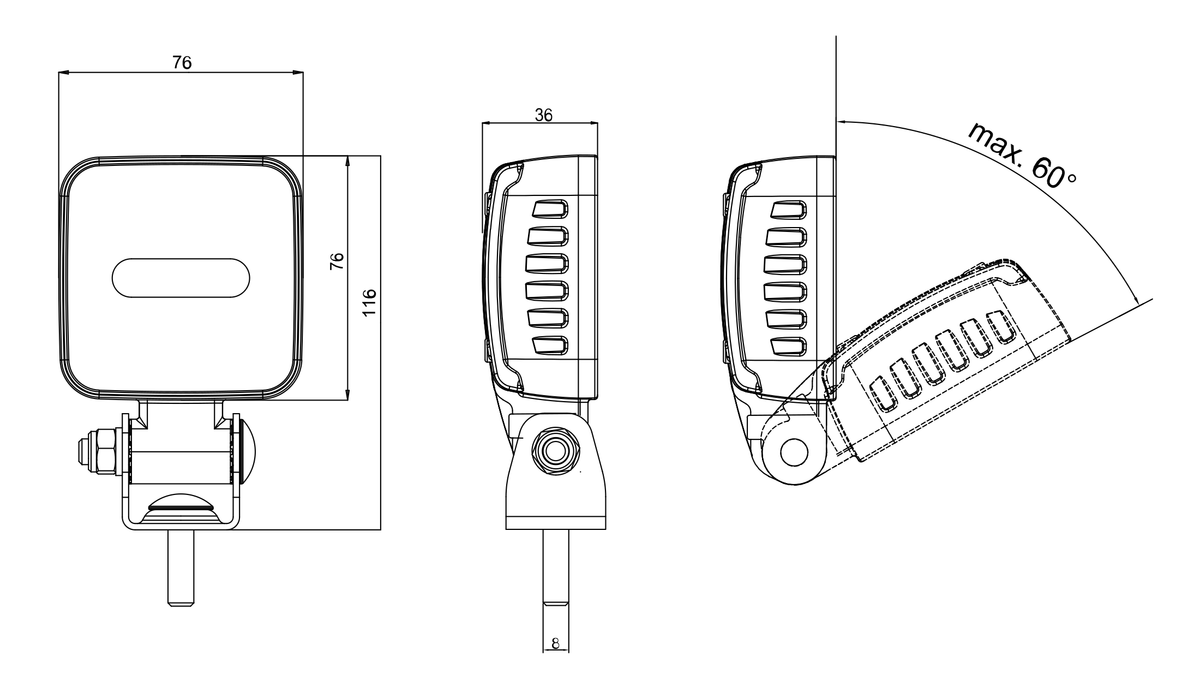 WAŚ W263 lamp – manufacturer housing and mounting dimensions