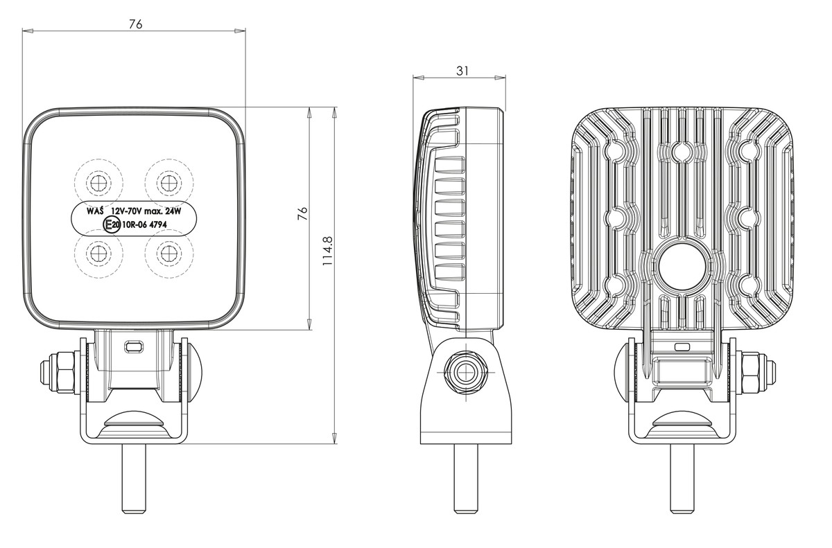 WAŚ W264basicplus lamp – manufacturer housing and mounting dimensions