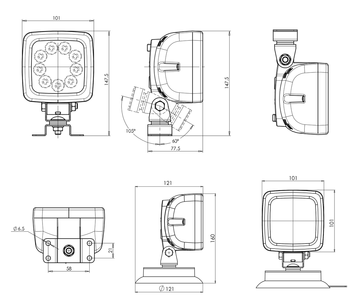 WAŚ w81 lamp – manufacturer housing and mounting dimensions
