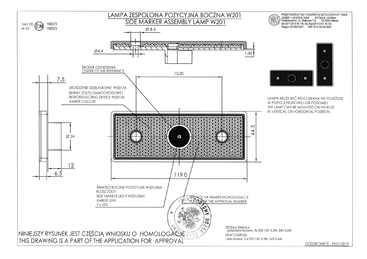 WAŚ W201 EC1412 dimensions, mounting version I