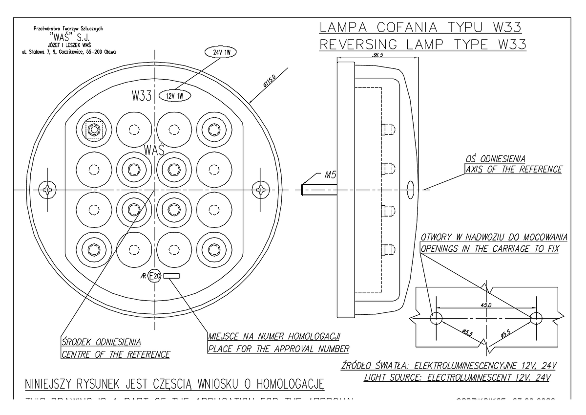 WAŚ W33 EC172 dimension and mounting drawing