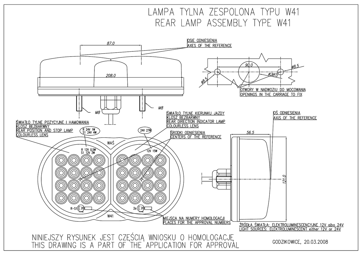 WAŚ W41 EC226 dimension and mounting drawing