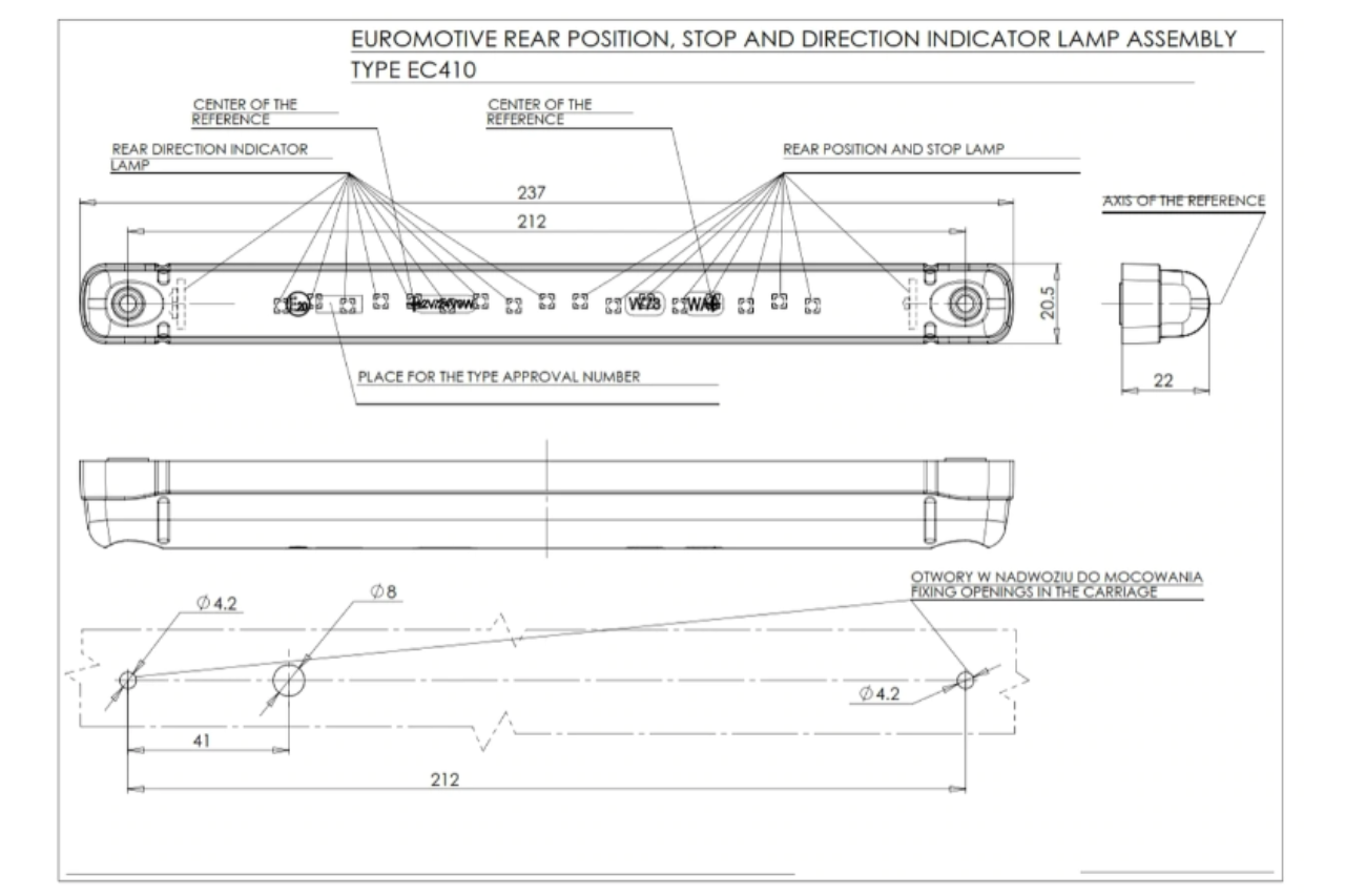 W73 Universal Slimline Rear LED Stop/Tail/Indicator Lamp - EC410 - Euromotive Lighting & Signal