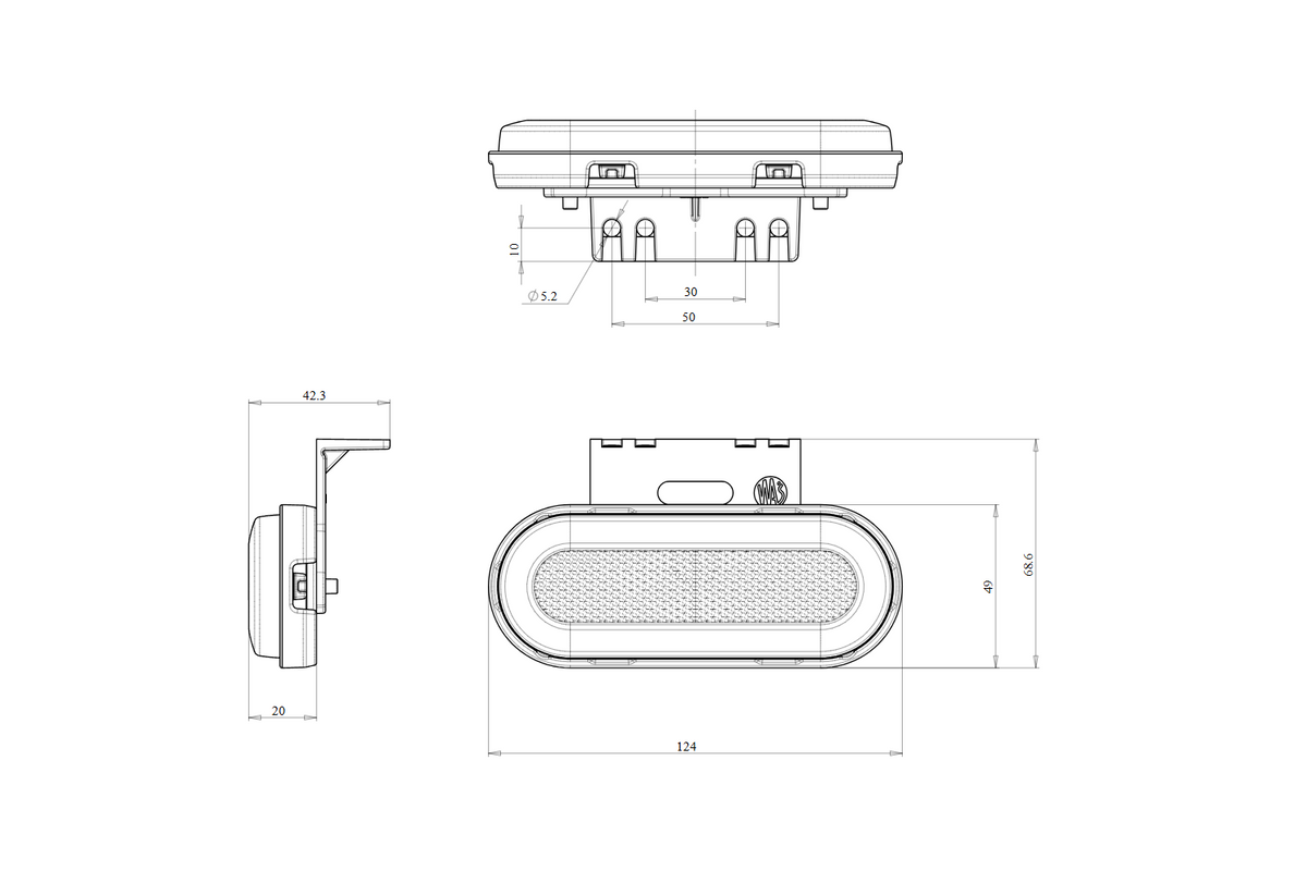 WAŚ W198 1420 side marker and indicator dimension and mounting drawing